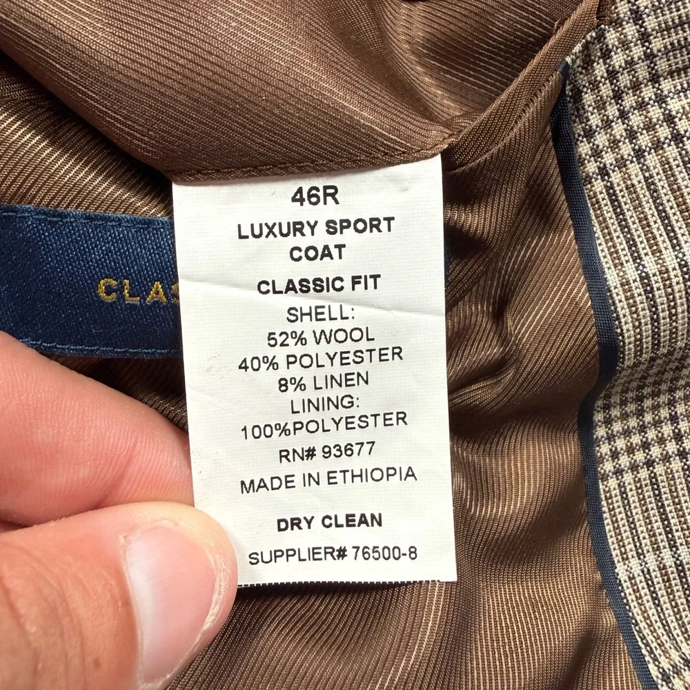 Stafford Luxury Sport Coat Men 46R Brown Glen Plaid Linen Blend Unstructured NWT